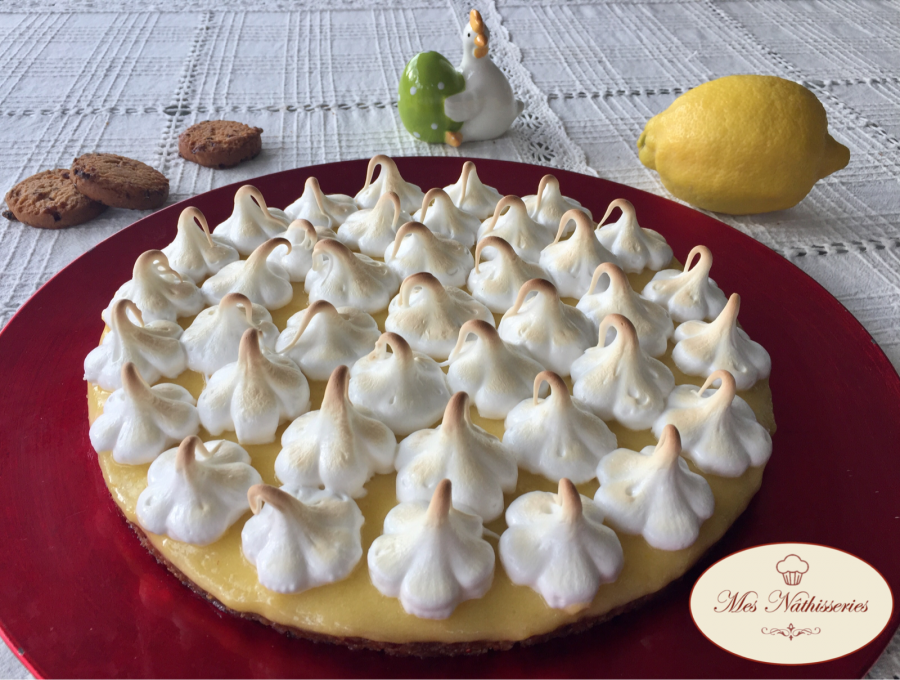 Tarte au citron meringuée, pâte aux fruits rouges